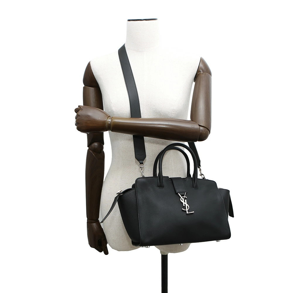 Saint Laurent Paris Baby Downtown Cabas Leather Handbag Shoulder Bag Black - Picture 5 of 12
